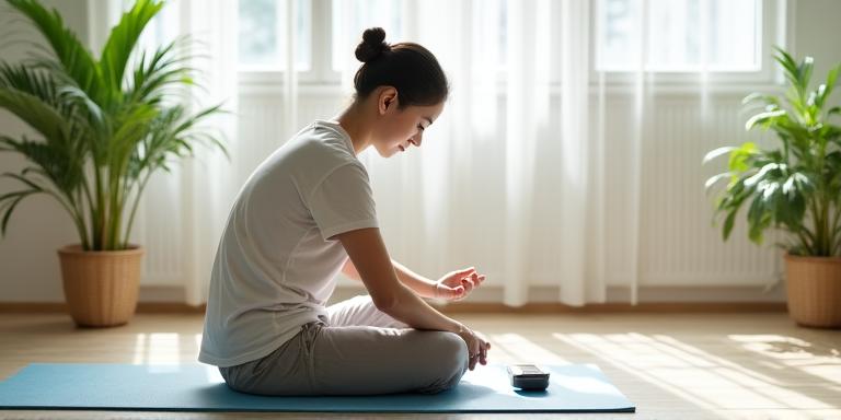 Senior doing yoga with AI wellness tracker in Singapore